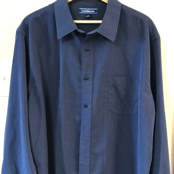 Croft & Barrow Soft Button-Down Shirt: Long Sleeves Navy Black Pinstripe, XL - Picture 8 of 9